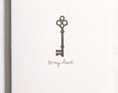 Key to My Heart Letterpress Card. Single