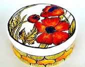 Ceramic Jewelry Box Painted Poppies Spring Home Decor Red Orange Green White Black Botanicals Floral Illustrated Jewelry Box