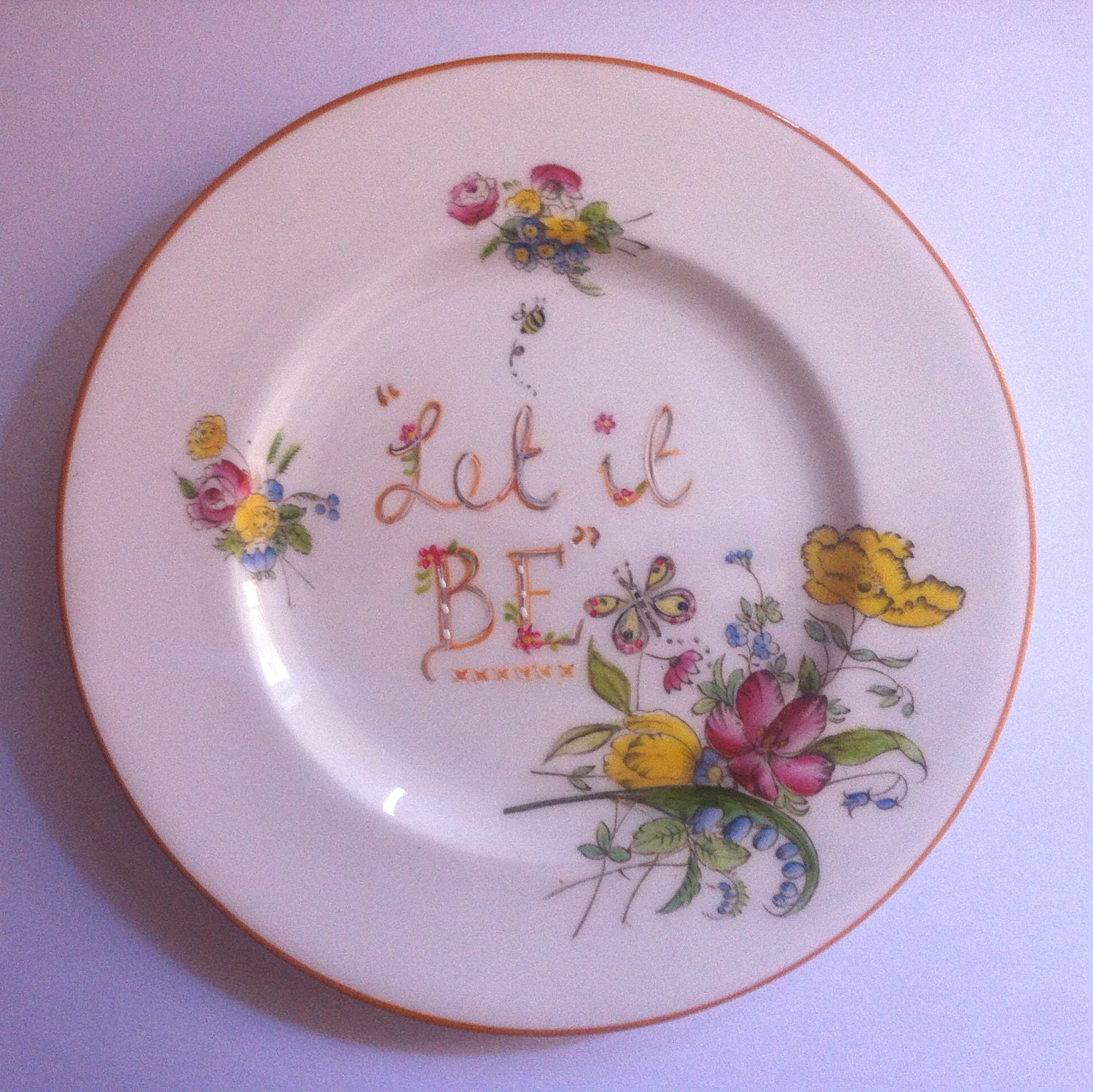 Let It Be - The Beetles - Lyrical Vintage Plate - Hand-painted and Original