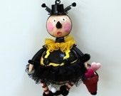 Folk Art Bumblebee Whimsical Sculpted Art Doll Ornament Decoration