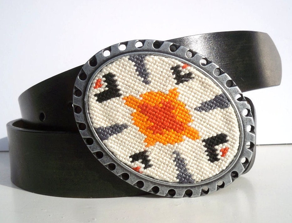Needlepoint Tribal Industrial Chic Belt Buckle