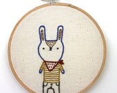SUMMER SALE - Charlie the cowboy bunny - Hand embroidered wall art - Ready to ship