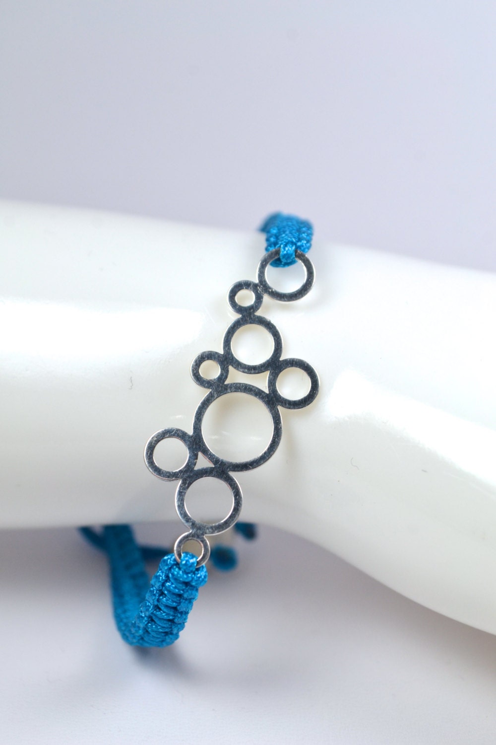 Sterling Silver Modern Bubbles Nylon Adjustable  Bracelet