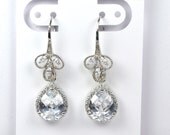 Glamorous Cubic Zirconia Silver Bridal Dangle Earrings-Vintage Inspired