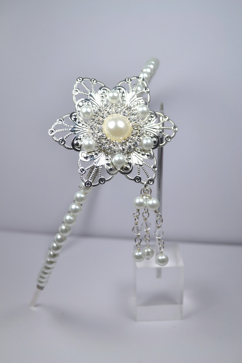 Glamorous Great Gatsby Inspired Floral Bridal Side Headband-Accessory