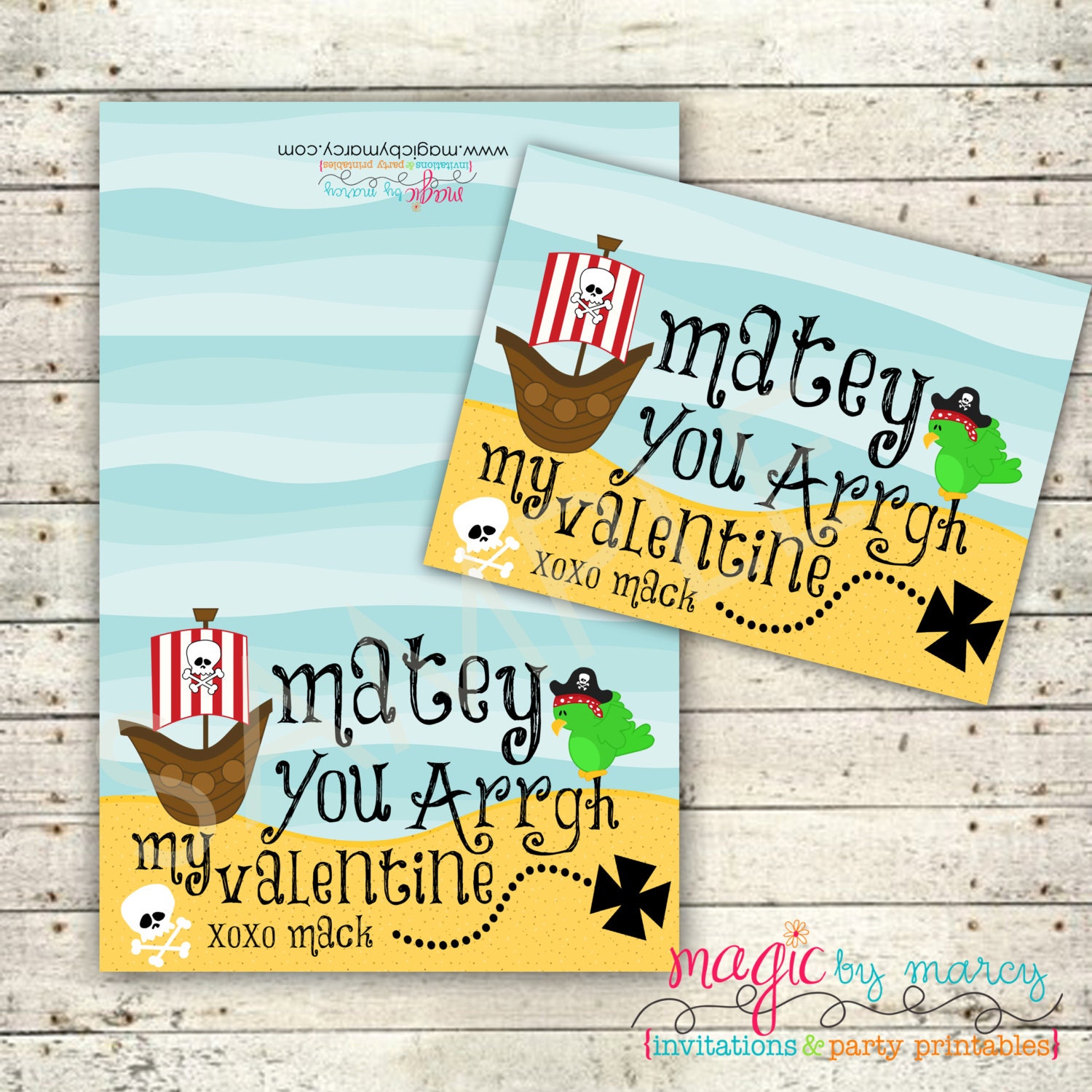 Printable Valentines Pirate themed Bag Toppers for Valentines Day