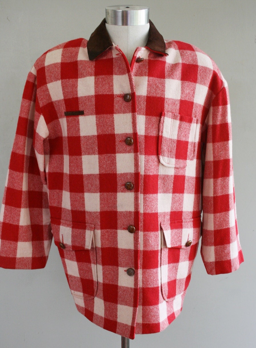 All Work and No Play  -  Wool Jacket - Red Plaid - Suede Collar -David Eliot