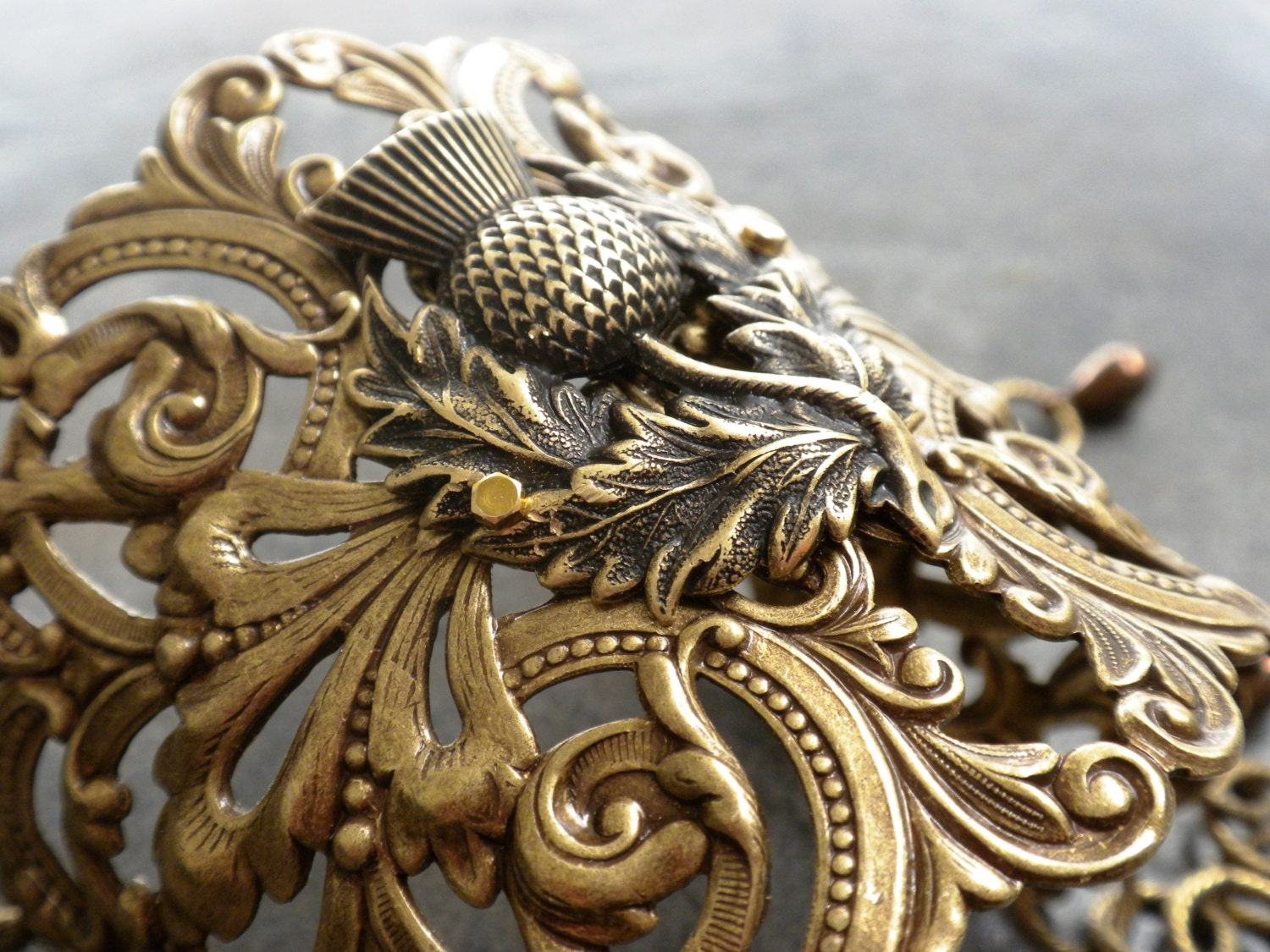 Scottish Thistle Jewelry Brass Cuff Bracelet