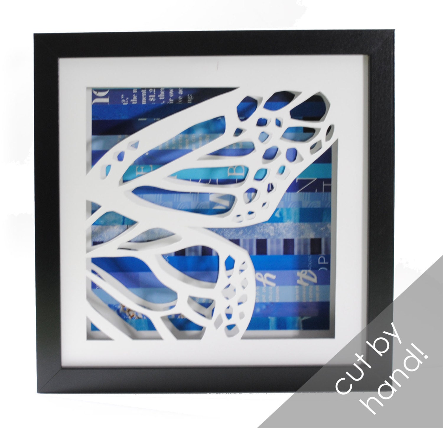 butterfly wings- right side- shadowbox made from recycled magazines, nature, mystical, butterfly, spring