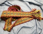Tie Belt Handwoven from Wool - 68" long - Blue, Gold, Purple