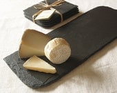 Set of 4 Black Salvaged Slate COASTERS & Small CHEESE BOARD with Eco-Backing - Housewarming and Wedding Gift