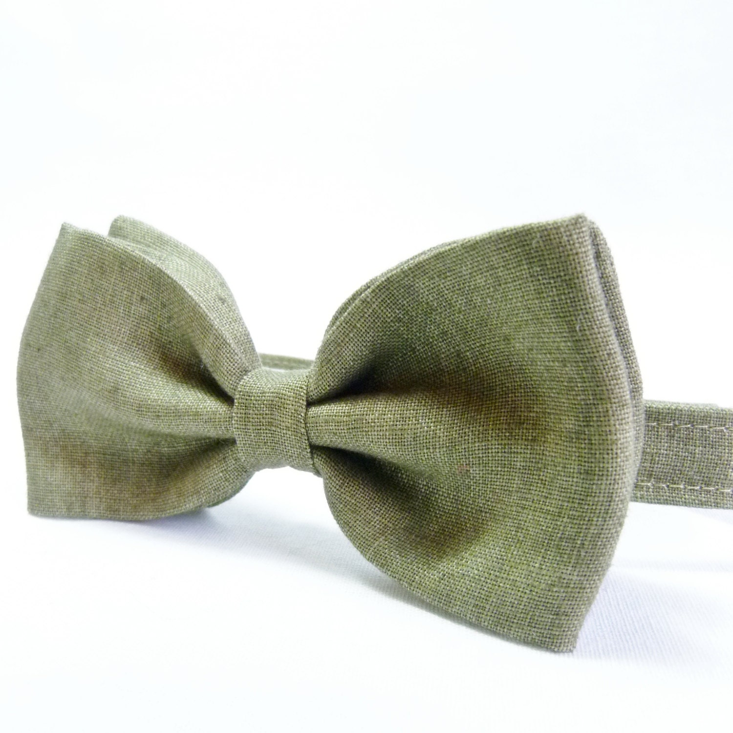 Men's Bow Tie - Olive Green Irish Linen, pretied bow tie, wedding accessory