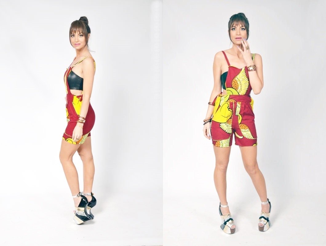 The Yeye Overalls in Heart Print Upcycled fabric by J Pearl Couture