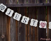 JUST MARRIED Wedding Banner Garland Banner, Vintage Look, Rustic, Photo prop, Red Burgundy