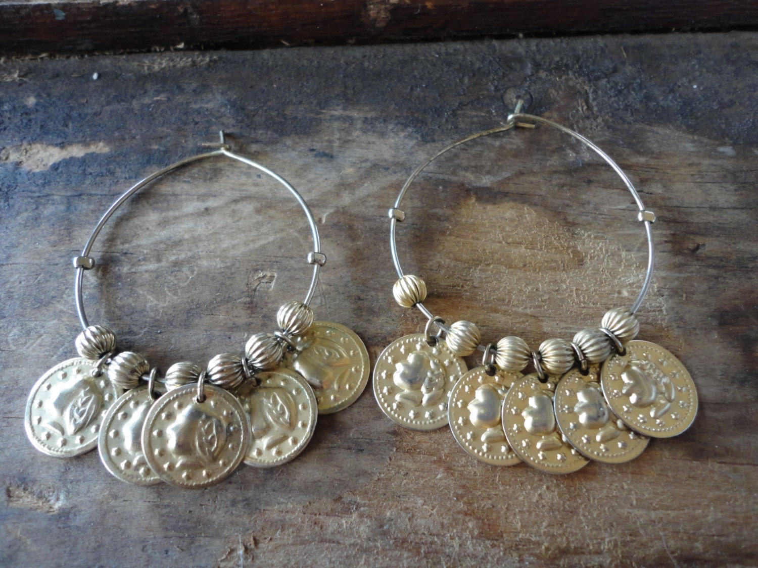 Gold tone Native American Hoop Earrings
