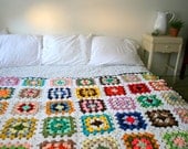 Amazing Vintage Granny Square White Bed Spread