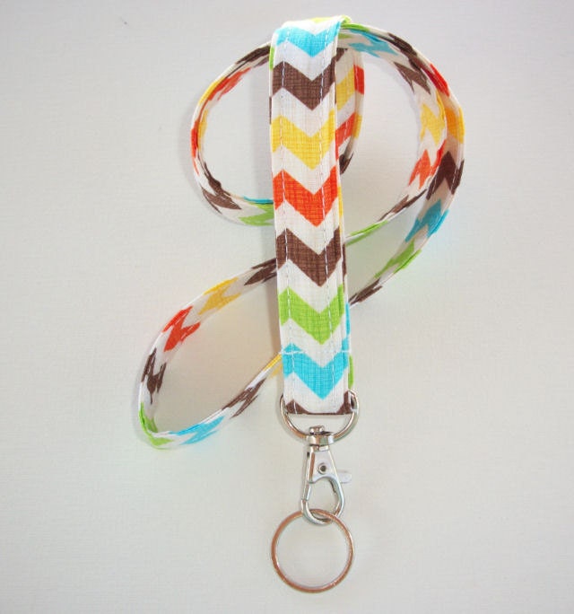 Lanyard  ID Badge Holder - Blue, Brown, Yellow, lime Green crosshatch Chevron - Lobster clasp and key ring Zig Zag - ZigZag