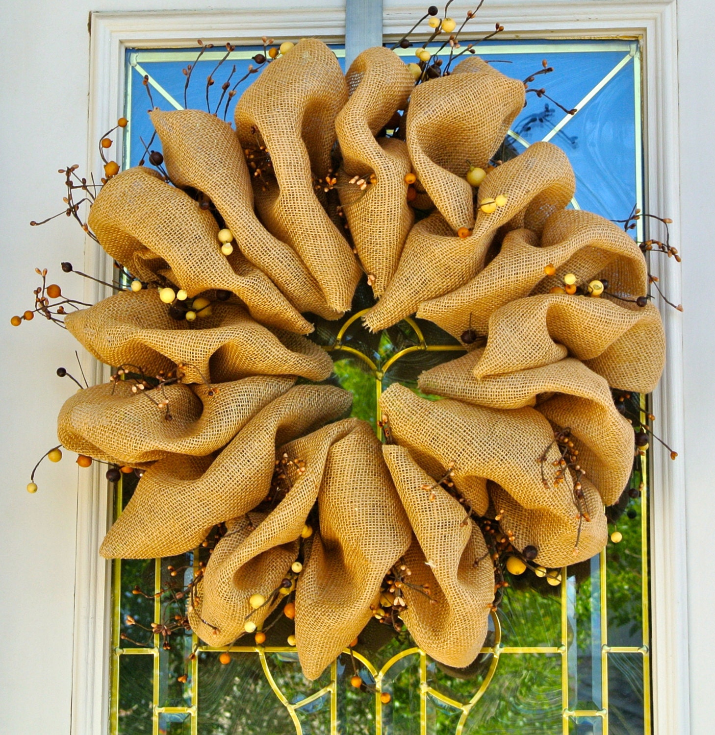 Recycled Burlap Wreath with Berries