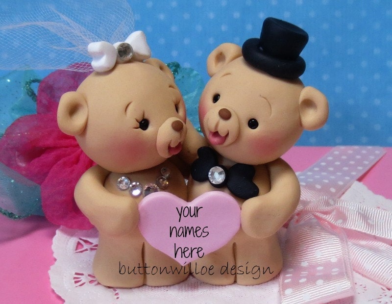 Sweet Teddy Bear Wedding Cake Topper / Bride and Groom / Anniversary /  Bride and Groom Gift