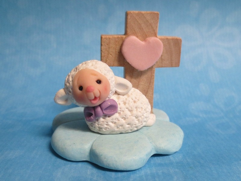Little Lamb with Cross Personalized Figurine for Easter, Baptism, or 1st Communion