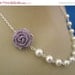 ON SALE Wedding Jewelry Amethyst Purple Rose and White Pearl Bridesmaid Necklace