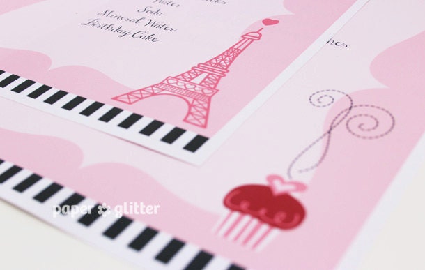Paris Eiffel Tower and Cupcake Menu  - Editable Text Printable PDF-You type in the text to personalize