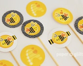 Printable Bee Party Cupcake Toppers or Tags
