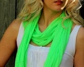 Neon Green Cotton Jersey Eternity Scarf -  Summer Infinity Circle scarf - or CHOOSE Your Color