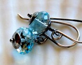 December birthstone - Sky blue topaz rondelle sterling silver earrings - semiprecious gemstone - Handmade jewelry