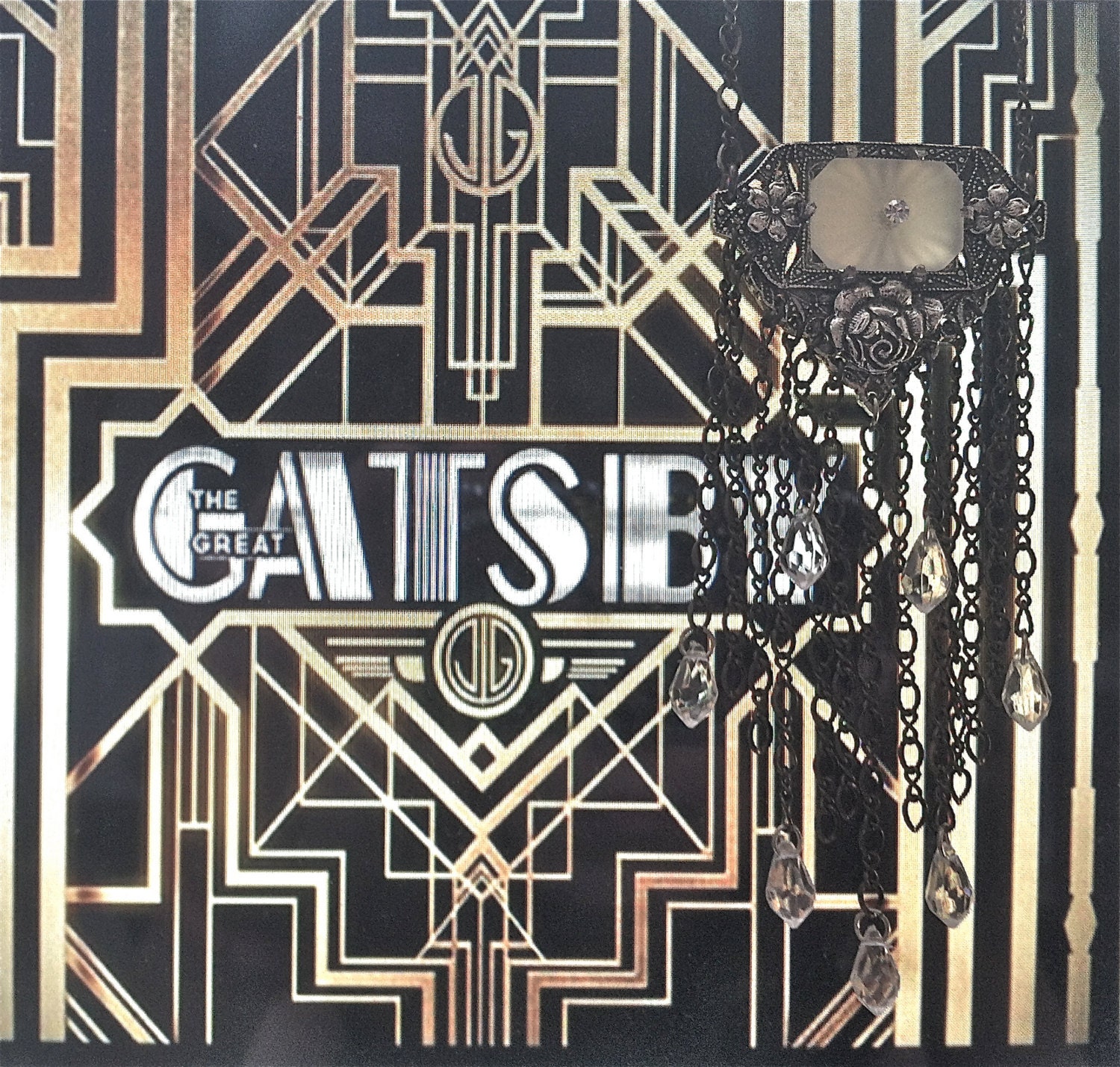 Art Deco Great Gatsby Roaring Twenties Crystal and Black Chain Necklace