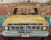Retro Truck - "Tough Love" - Original Mixed Media Collage -14x14
