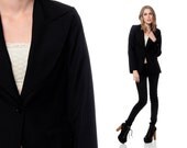 Black Blazer Tailored Jacket Vintage Womens 80s Classic Hipster 1980s Preppy Collared Indie Fitted Vintage Pocket Retro Extra Small xs s