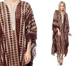 CAFTAN Maxi Dress 70s Hippie CROCHET Lace Embroidered Bohemian 1970s Avant Garde Boho Ethnic Long Vintage Tent Extra Small Medium Large