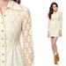 Cream LACE Dress 60s Mod Mini Crochet Gold Button Up 1960s Wedding Party Babydoll 70s Boho Vintage Cotton Dolly Sheer Sleeves Dress Small