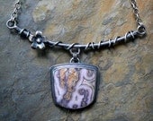 Sterling Silver Necklace with Agua Nueva Agate Cabochon and Ametrine Gemstone Beads