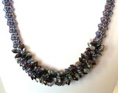 Magatama Kumihimo Necklace in shades of blue and purple