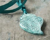 Teal Heart Necklace Textured Ceramic Jewelry