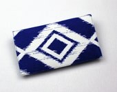 Fabric Checkbook Cover, Duplicate Checks, Pen Holder, Blue White Diamond Geometric