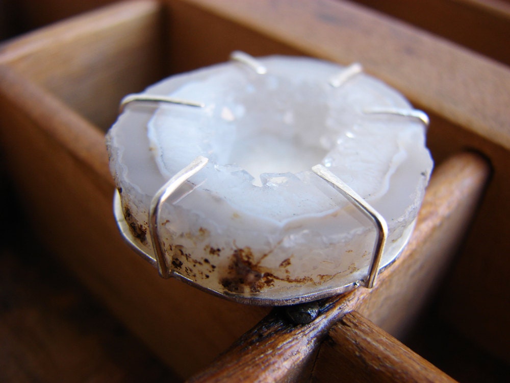 Agate Slice Specimen Silver Modern Cocktail Ring