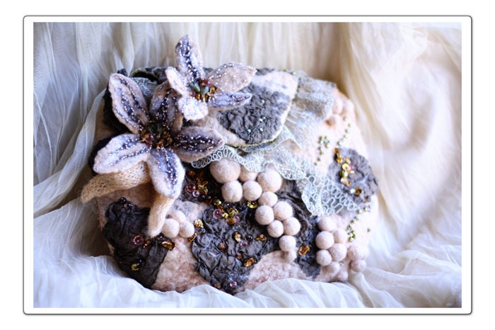 Sand Fantasies // Felted Hand Embroidered Merino Wool Clutch Purse Wearable Art OOAK