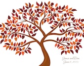 Personalized Wedding Tree Guest Book - Printed Leaves, for up to 200 guests - Fall Colors