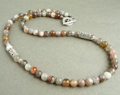 Botswana Agate Natural Stone Beaded Mens Necklace, Handcrafted Jewelry for Men