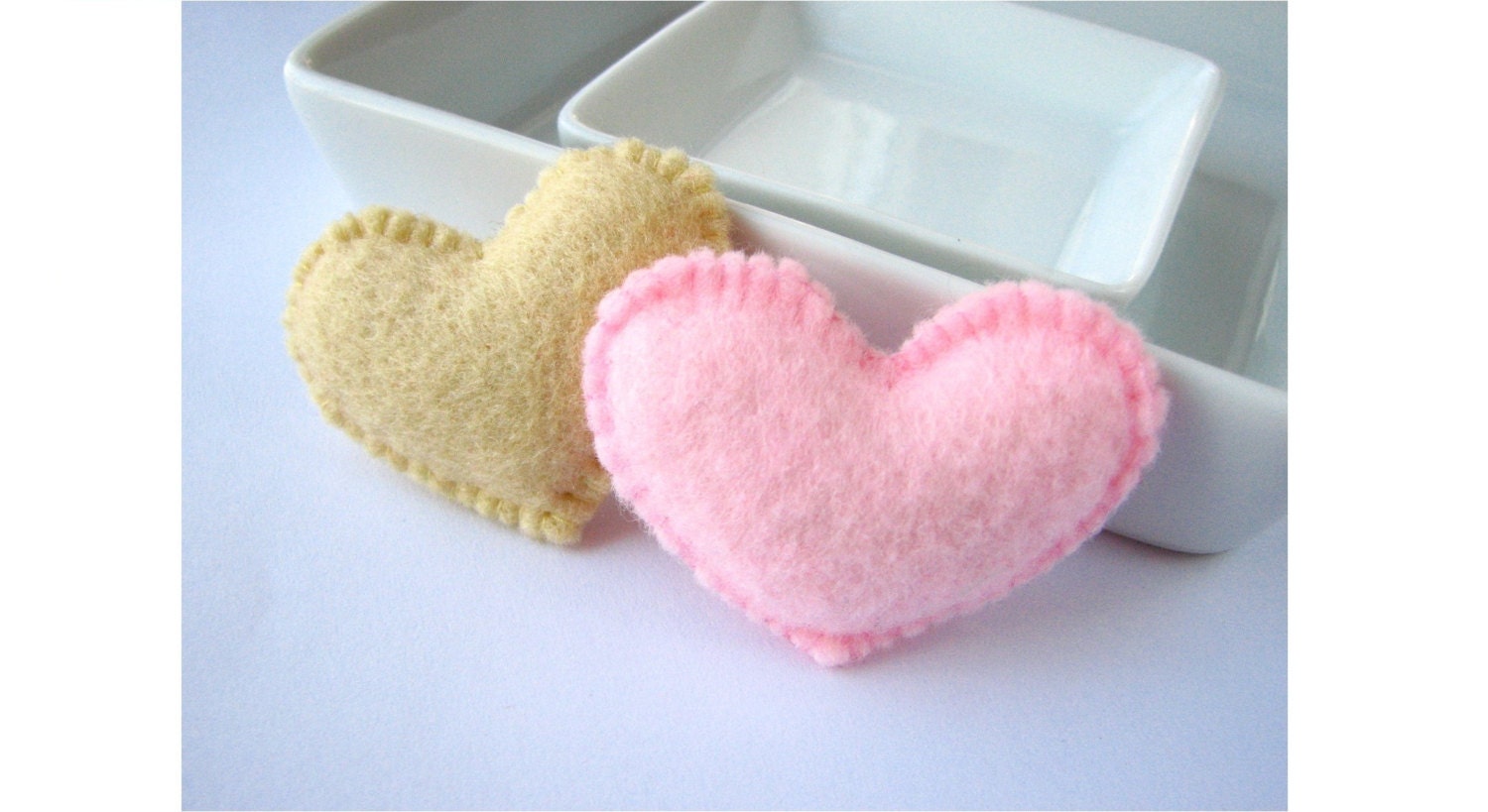 Pink and creamy felt Valentine's hearts (high quality)