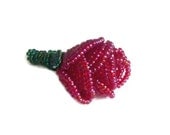 Red Rose Brooch SALE 30% Off - Beaded Brooch - Ruby Scarlet Emerald - Tea Rose - Floral Design - Handwoven