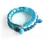 Turquoise Beaded Bracelet SALE 50% Off  - Blue Wrap Bracelet - Czech Glass Beads
