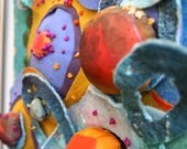 Hand Dyed Industrial Felt and Silk Wall Hanging with Hand Embroidery in Bright Colors