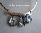 Blue gray pearl and sterling silver necklace and earring set