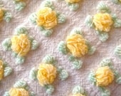 Morgan Jones Yellow Rosebud on White Vintage Chenille Fabric