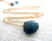 Apatite necklace - dark aqua necklace - gold necklace - K A T E