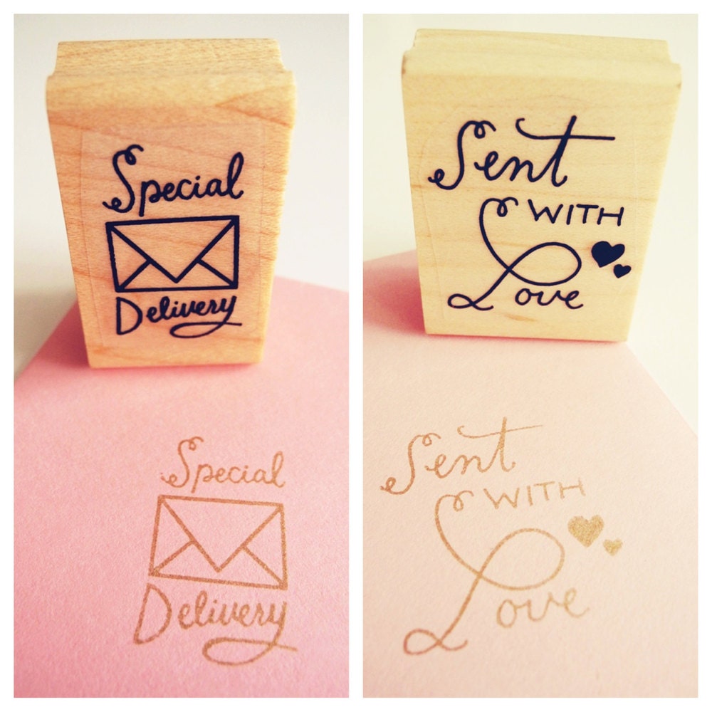 Hand Drawn Special Delivery or Sent with Love Rubber Stamp